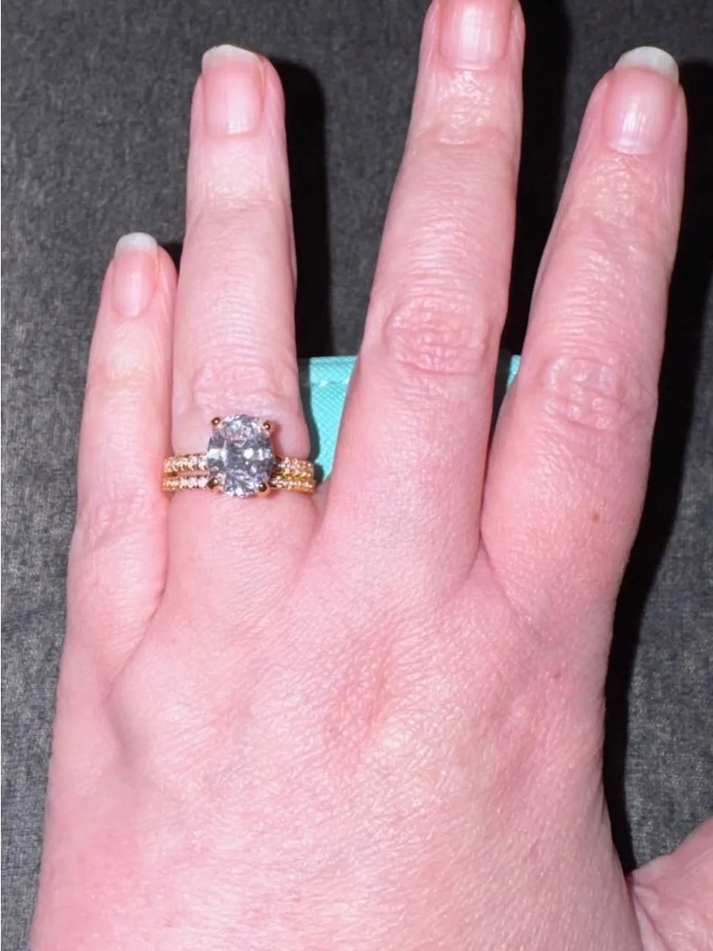 Moissanite 4ct Oval ring size 6 w/matching eternity band 14k yellow gold plated